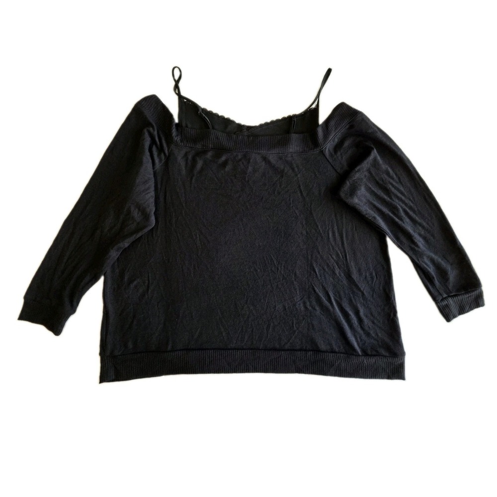 Lane Bryant Black Thin Sweater Cold Shoulder Lace Camisole Knit Top Cami 22/24
